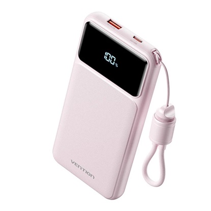 VENTION 20000mAh Power Bank (USB-C + USB-A) with Built-in Cable 22.5W Pink LED Display Type (XGYP0-40-TY) (VENXGYP0-40-TY)-VENXGYP0-40-TY
