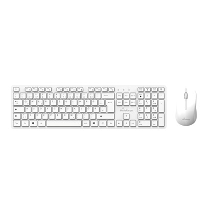 MediaRange Wireless Keyboard and Mouse Set, QWERTY (GR), Function Keys, 3-Button Mouse,1.200 dpi, Symmetrical, Dongle, White (MROS278-GR)-MROS278-GR