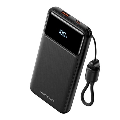 Εικόνα της VENTION 10000mAh Power Bank (USB-C + USB-A) with Built-in Cable 22.5W Black LED Display Type (XGYB0-39-TY) (VENXGYB0-39-TY)