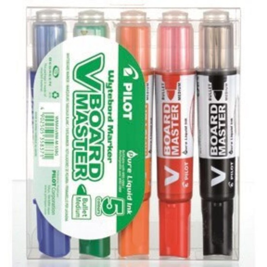 Pilot V Board Master Whiteboard Marker Medium Bullet Assorted Colours (Set S5BG) (WBMA-VBM-M-S5BG) (PILWBMA-VBM-M-S5BG)-PILWBMA-VBM-M-S5BG