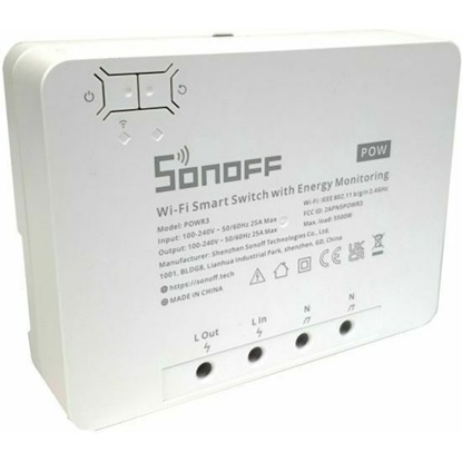 SONOFF Έξυπνος Ενδιάμεσος Διακόπτης WiFi με Παρακολούθηση Ενέργειας POWR3 (25A/5500W) (Λευκό) (POWR3) (SONPOWR3)-SONPOWR3