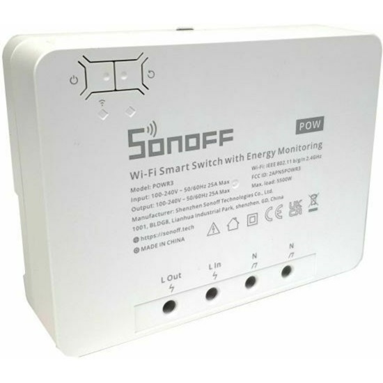 SONOFF Έξυπνος Ενδιάμεσος Διακόπτης WiFi με Παρακολούθηση Ενέργειας POWR3 (25A/5500W) (Λευκό) (POWR3) (SONPOWR3)-SONPOWR3