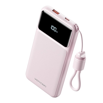 Εικόνα της VENTION 10000mAh Power Bank (USB-C + USB-A) with Built-in Cable 22.5W Pink LED Display Type (XGYP0-39-TY) (VENXGYP0-39-TY)