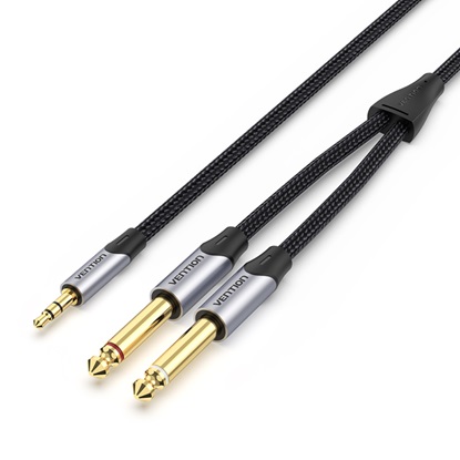 VENTION Cotton Braided TRS 3.5mm Male to 2*6.5mm Male Audio Cable 5M Gray Aluminum Alloy Type (BARHJ) (VENBARHJ)-VENBARHJ