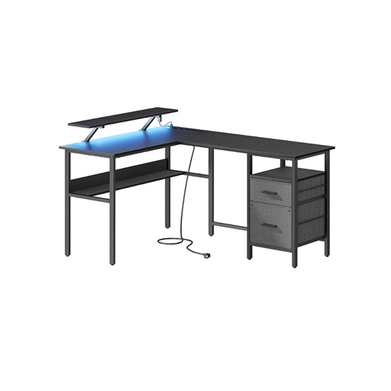 Vasagle Γωνιακό Mεταλλικό γραφείο 150 x 120 x 89 cm  Χρώματος Μαύρο με υφή Ξύλου (LWD095B01) (VASLWD095B01)-VASLWD095B01