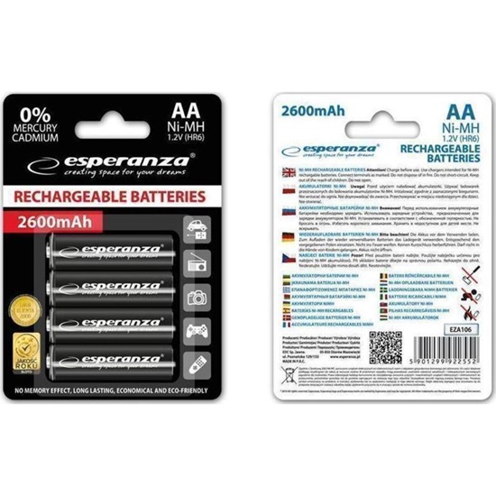 Esperanza Rechargeable Batteries Aa 2600mah 4p (EZA106) (ESPEZA106)-ESPEZA106