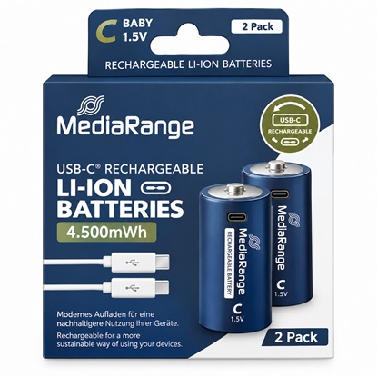 Εικόνα της MEDIARANGE Rechargeable USB-C Li-Ion Batteries C Baby 1.5V 3000mAh (2-Pack) (MRBAT168) (MRBAT168)