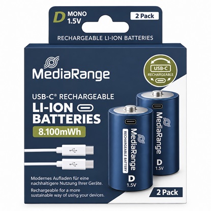 Εικόνα της MEDIARANGE Rechargeable USB-C Li-Ion Batteries D Mono 1.5V 5400mAh (2-Pack) (MRBAT169) (MRBAT169)